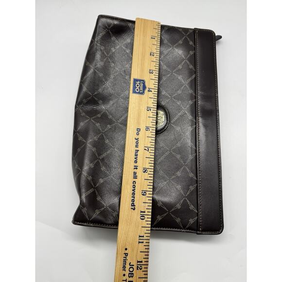 Longines Brown Leather Clutch Bag Vintage Logo Old Money - Picture 9 of 10